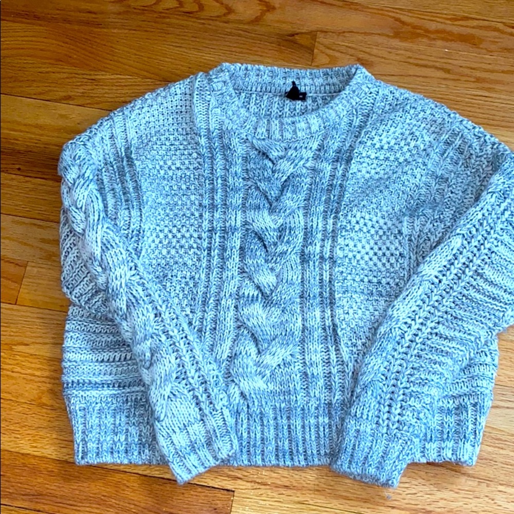 Grey and white crew neck sweater